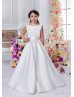 Ivory Lace Satin V Back Floor Length Flower Girl Dress